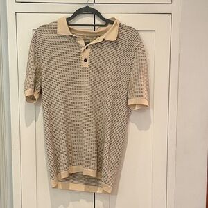 Burberry Men's Beige Patterned Polo Shirt